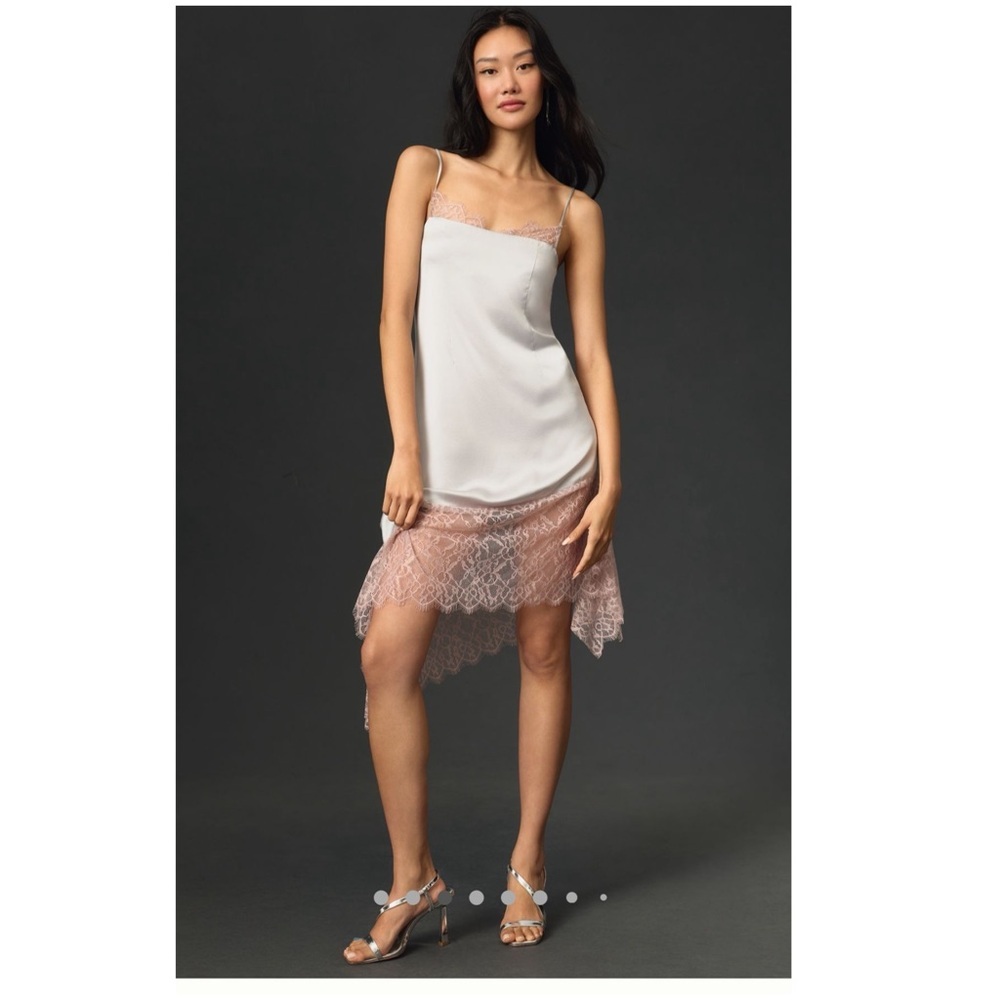 New by Anthropologie Lace Trimmed Dress Silver Summer Night Date Party